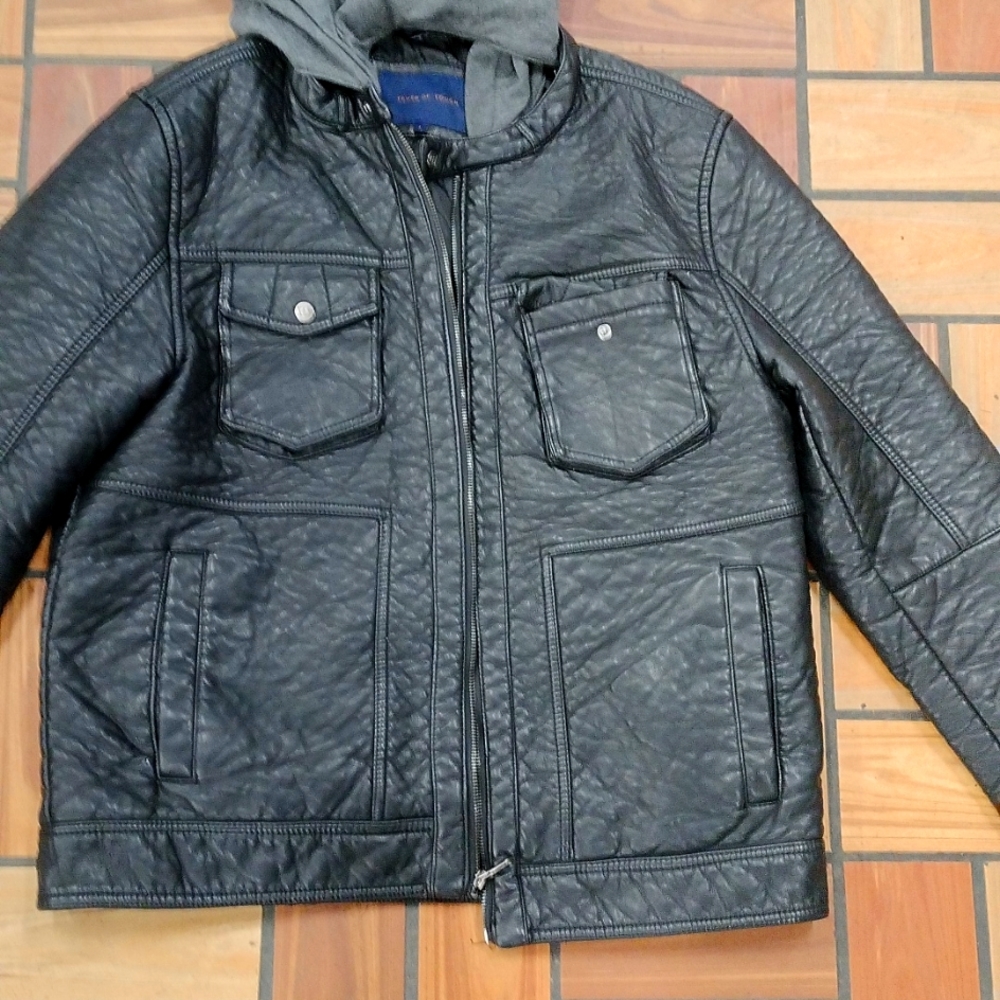 Large leather jacket black Truth of touch